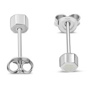  Tiny Mother of Pearl Hexagon Silver Stud Earrings, e372